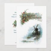 Cartes Pour Fêtes Annuelles Elégant Noël avec Holly & Windmill (Devant / Derrière)