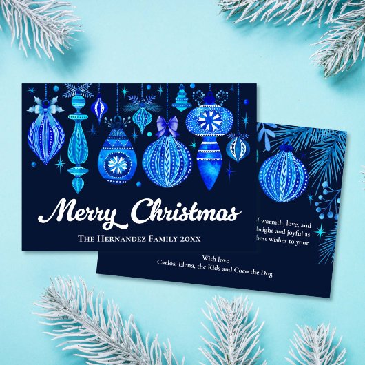 Cartes Pour Fêtes Annuelles Elégant Noël Baubles Marine Bleu Aquarelle