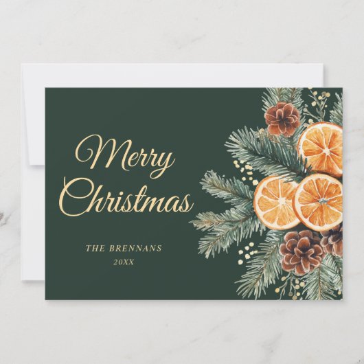 Cartes Pour Fêtes Annuelles Élégant Noël d'agrumes vert orange (Devant)