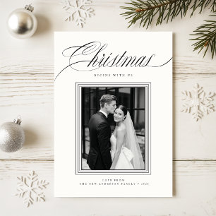 Cartes Pour Fêtes Annuelles Élégant Noël des jeunes mariés Noir & Blanc 2 Phot