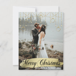 Cartes Pour Fêtes Annuelles Élégant Noël d'or premier marié engagé photo