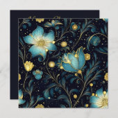 Cartes Pour Fêtes Annuelles Élégant Noël Floral Bleu et Or (Devant / Derrière)