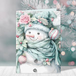 Cartes Pour Fêtes Annuelles Élégant Noël Floral Snowman<br><div class="desc">Un bonhomme de neige de Noël élégant et unique avec carte de vacances vert pastel et rose floral. Personnalisez ceci avec votre propre message de voeux de vacances et nom à l'intérieur. Parfait pour envoyer à vos amis et à votre famille pour les vacances.</div>