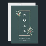Cartes Pour Fêtes Annuelles Elégant NOEL Gold Winter Berry Frame Photo<br><div class="desc">Cadre élégant en faux or pâle orné de branches de baies d'hiver sur des arrière - plans festifs en couleur vert émeraude. Caractéristiques de design, encadré en caractères gras NOEL, lignes de texte modèles pour les noms, l'année et le message avec un seul cadre photo rond en or pâle sur...</div>