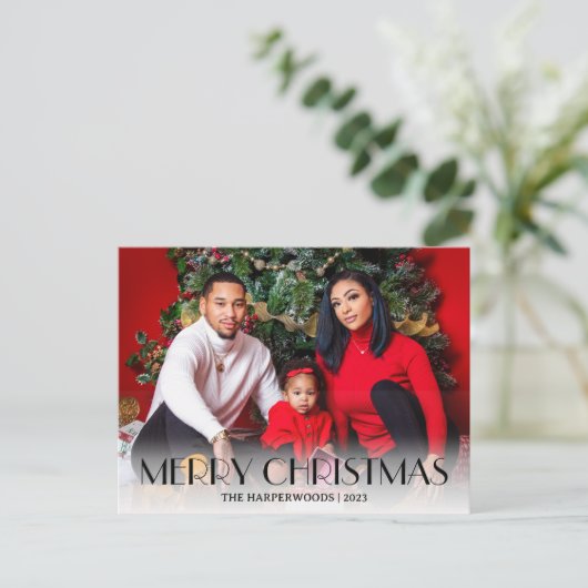 Cartes Pour Fêtes Annuelles Élégant Noël Jours fériés Script Famille Une photo (Debout devant)