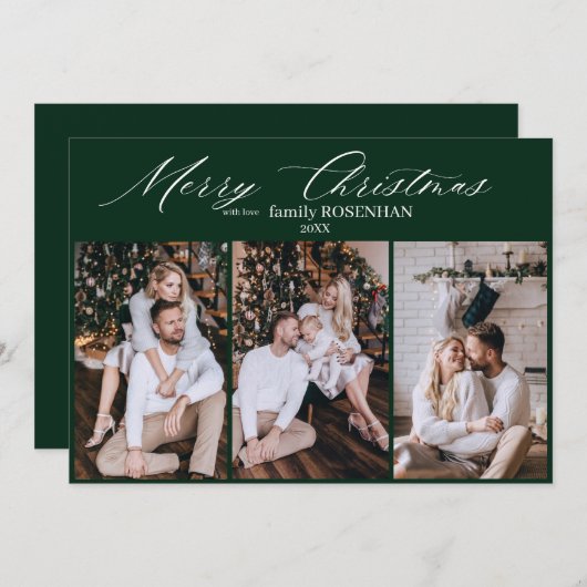 Cartes Pour Fêtes Annuelles Élégant Noël moderne 3 photo Collage vert (Devant / Derrière)