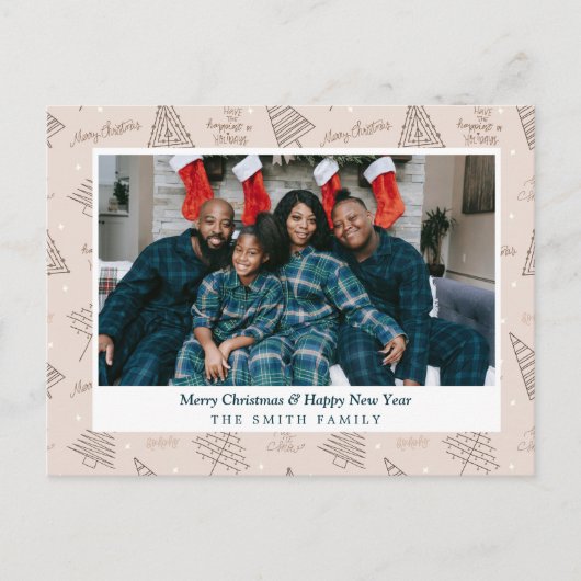 Cartes Pour Fêtes Annuelles Élégant Noël rose pâle avec photo (Devant)