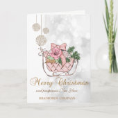Cartes Pour Fêtes Annuelles Elégant Noël rose Sleigh, Bokeh Company (Devant)