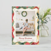 Cartes Pour Fêtes Annuelles Élégant Noël Rouge Vert Plaid Motif 1 Photo (Debout devant)
