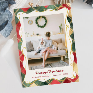 Cartes Pour Fêtes Annuelles Élégant Noël Rouge Vert Plaid Motif 1 Photo