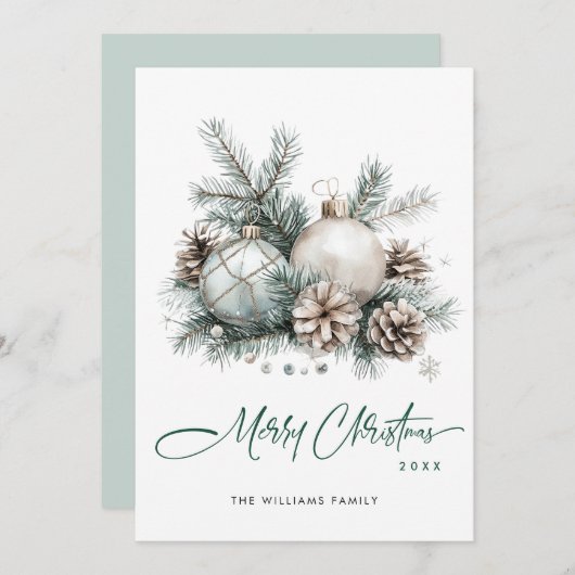 Cartes Pour Fêtes Annuelles Élégant Noël Sage Green Ornament Salutation (Devant / Derrière)