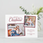 Cartes Pour Fêtes Annuelles Élégant Noël Script 2 Photo Bourgogne (Debout devant)