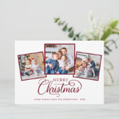 Cartes Pour Fêtes Annuelles Élégant Noël Script 3 Photo Bourgogne (Debout devant)