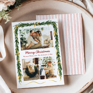 Cartes Pour Fêtes Annuelles Élégant Noël Vert et Gold Bows 3 Photo
