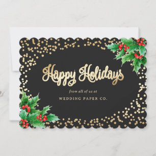 Cartes Pour Fêtes Annuelles Elégant noir Aquarelle Holly Berries Business