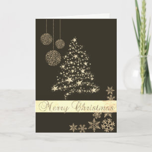 Cartes Pour Fêtes Annuelles Elégant Noir, Arbre de Noël en or Faux, Snowflakes