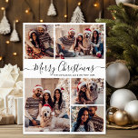 Cartes Pour Fêtes Annuelles Elégant noir blanc 5 photo Collage Noël<br><div class="desc">Simple Moderne Élégante Calligraphie Noir Blanc 5 Photo Collage Joyeux Script de Noël Carte de vacances. Ce modèle de carte de voeux festif, fantaisiste et minimaliste de cinq (5) photos de vacances dispose d'une belle grille photo collage et dit "Joyeux Noël"! Le texte de salutation "Joyeux Noël" est écrit dans...</div>