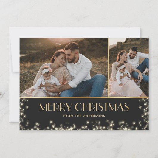 Cartes Pour Fêtes Annuelles Élégant noir brillant plaqué or photo Noël (Devant)