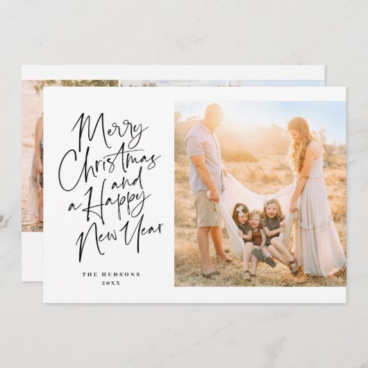 Cartes Pour Fêtes Annuelles Élégant noir Calligraphie de Noël Script Collage (Devant / Derrière)