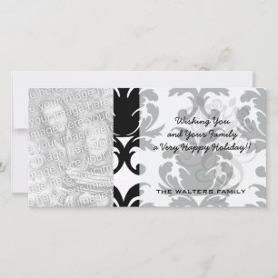 Cartes Pour Fêtes Annuelles élégant noir et blanc damassé