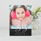 Cartes Pour Fêtes Annuelles Elégant noir et blanc Joy Script Photo (Debout devant)