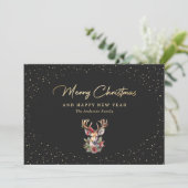 Cartes Pour Fêtes Annuelles Élégant Noir et or Plaid Joyeux Noël (Debout devant)