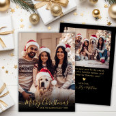 Cartes Pour Fêtes Annuelles Élégant noir et or Script 2 Photo Noël