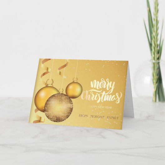 Cartes Pour Fêtes Annuelles Élégant or boules de Noël Noël (Devant)