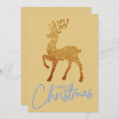 Cartes Pour Fêtes Annuelles Élégant or étincelant renne Joyeux Noël (Devant / Derrière)