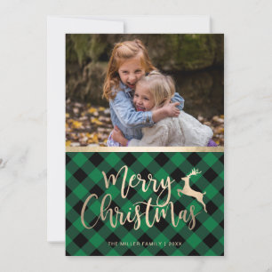 Cartes Pour Fêtes Annuelles Elégant or Joyeux Noël Plaid Photo personnalisée