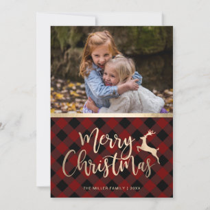 Cartes Pour Fêtes Annuelles Elégant or Joyeux Noël Plaid Photo personnalisée