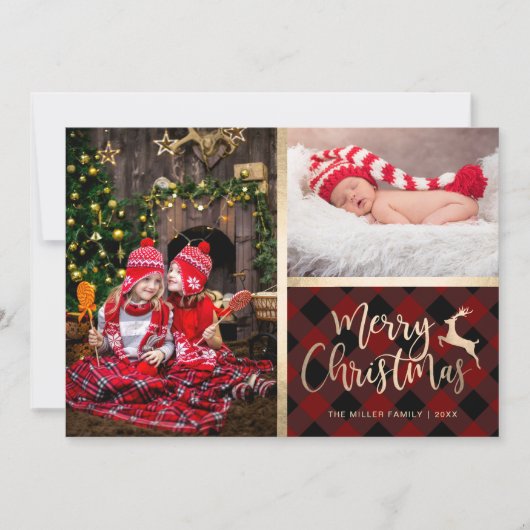 Cartes Pour Fêtes Annuelles Elégant or Joyeux Noël Plaid Photo personnalisée (Devant)