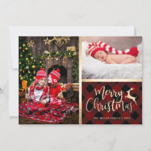 Cartes Pour Fêtes Annuelles Elégant or Joyeux Noël Plaid Photo personnalisée