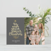 Cartes Pour Fêtes Annuelles Élégant or Joyeux Noël Script Calligraphie (Debout devant)