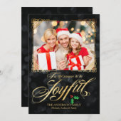 Cartes Pour Fêtes Annuelles Elégant or Joyful Black Bokeh Photo Noël (Devant / Derrière)