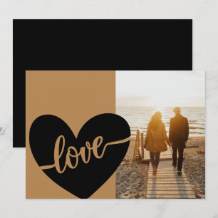 Cartes Pour Fêtes Annuelles Élégant Or Noir Écriture Cœur Amour Photo Valenti