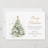 Cartes Pour Fêtes Annuelles Elégant or Script Aquarelle Arbre de Noël (Devant)