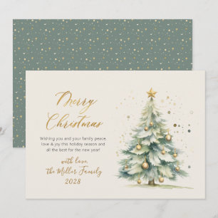 Cartes Pour Fêtes Annuelles Elégant or Script Aquarelle Arbre de Noël