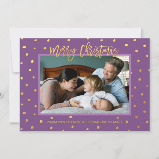 Cartes Pour Fêtes Annuelles Elégant or violet Joyeux Noël Photo personnalisée (Devant)