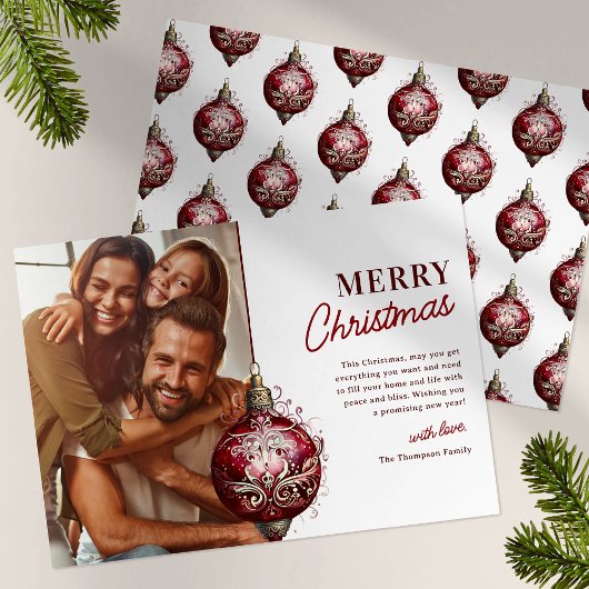 Cartes Pour Fêtes Annuelles Élégant ornement rouge photo Noël