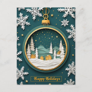 Cartes Pour Fêtes Annuelles ❄️ Élégant Ornement Vert Scène de Noël 🎄Hiver
