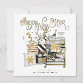 Cartes Pour Fêtes Annuelles Élégant Parties scintillant d'or noir Script Bonne (Devant)