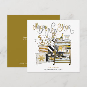 Cartes Pour Fêtes Annuelles Élégant Parties scintillant d'or noir Script Bonne