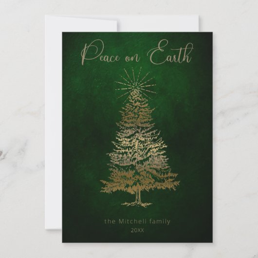 Cartes Pour Fêtes Annuelles Elegant Peace on Earth Gold Script et arbre (Devant)