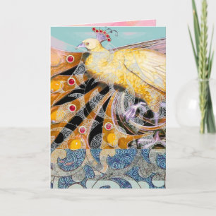 CARTES POUR FÊTES ANNUELLES ÉLÉGANT PEACOCK JAUNE AVEC DES CHEMISES GÉOMÉTRIQU