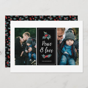 Cartes Pour Fêtes Annuelles Élégant Peint Holly Peace Love Black Two Photo