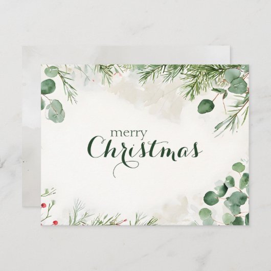 Cartes Pour Fêtes Annuelles Elégant pin d'aquarelle de Noël, non photo (Devant / Derrière)