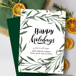 Cartes Pour Fêtes Annuelles Élégant Pin Vert Feuillage Or Confetti Verdure