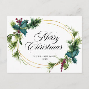 Cartes Pour Fêtes Annuelles Elégant Pine Holly Berry Salutation de Noël