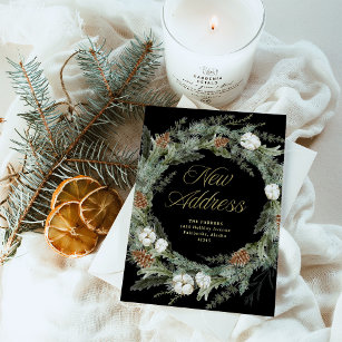 Cartes Pour Fêtes Annuelles Elégant Pine Noir et Or Noël Nouvelle adresse